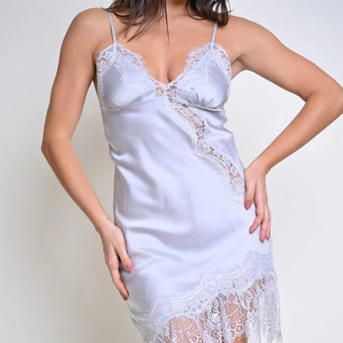 Camisola Cetim e Renda Prata Miss Victtoria