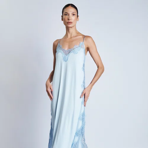 Camisola Midi Visco e Renda Azul Claro Aurora Revedenfant