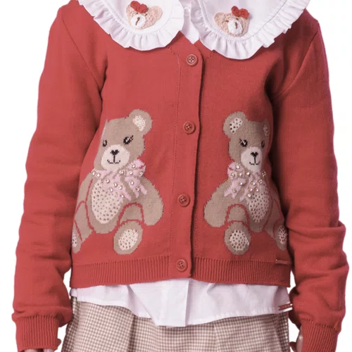 Cardigan Tricot Ursinhas Vermelho Bordado Pituchinhus