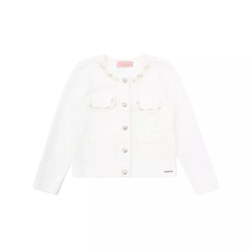 Casaco Boucle Lapelas e Decote Bordado Off White Pituchinhus