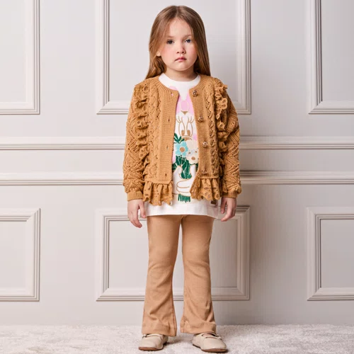 Casaco Cardigan Tricot Caramelo Com Renda Anime