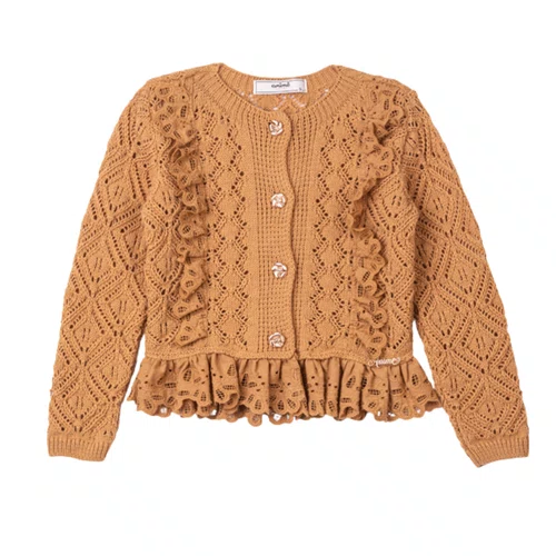 Casaco Cardigan Tricot Caramelo Com Renda Anime