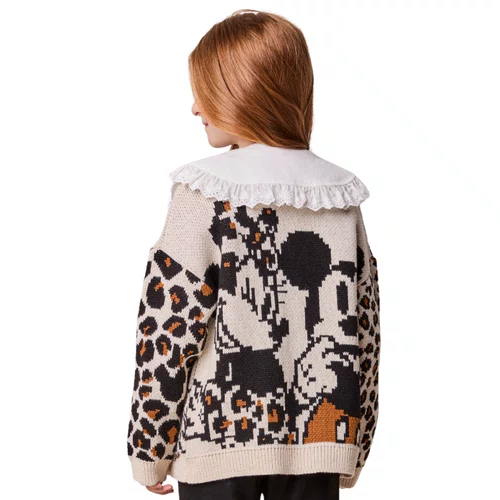 Casaco Infantil Menina Tricot Oncinha Minnie Bege Anime
