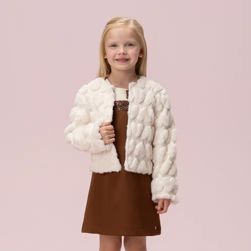 Casaco Pele Corações Off White Petit Cherie
