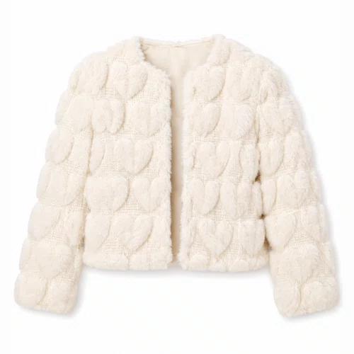 Casaco Pele Corações Off White Petit Cherie