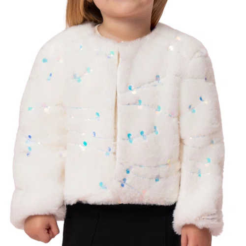 Casaco Pele Off White com Paetês Petit Cherie