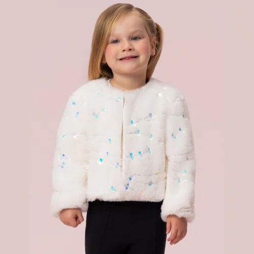 Casaco Pele Off White com Paetês Petit Cherie