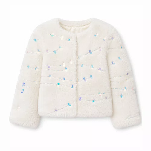 Casaco Pele Off White com Paetês Petit Cherie