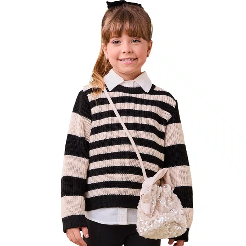Casaco Tricot Listrado Preto Bege Momi