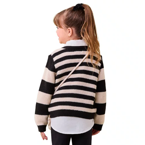 Casaco Tricot Listrado Preto Bege Momi