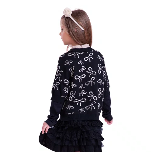 Casaco Tricot Multi Lacinhos Bordados Preto Pituchinhus