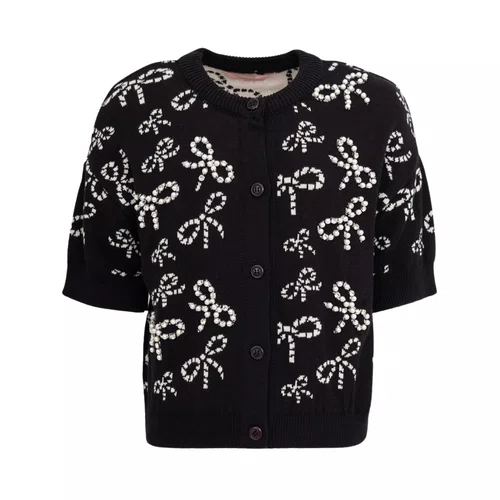 Casaco Tricot Multi Lacinhos Bordados Preto Pituchinhus