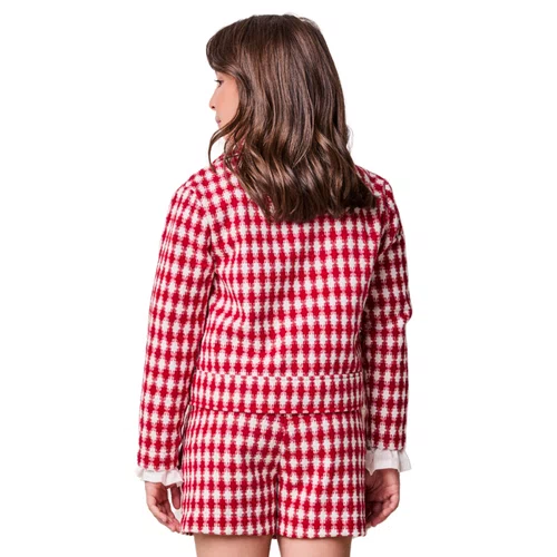 Casaco Tweed Xadrez Vermelho e Off Anime