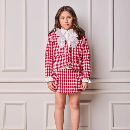 Casaco Tweed Xadrez Vermelho e Off Anime