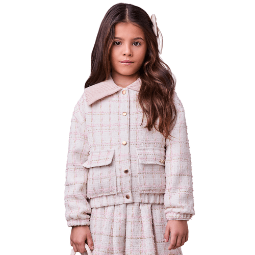 Casaco Bomber Tricot Tweed Rosa Anime