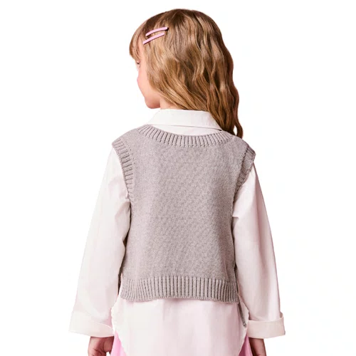 Colete de Tricot Hello Kitty Cinza Claro Momi