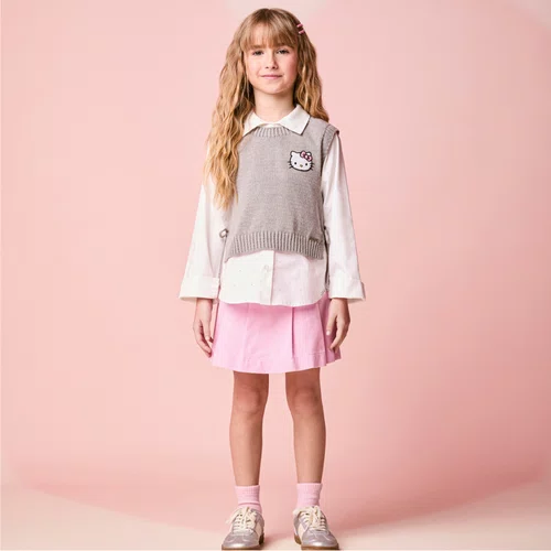 Colete de Tricot Hello Kitty Cinza Claro Momi
