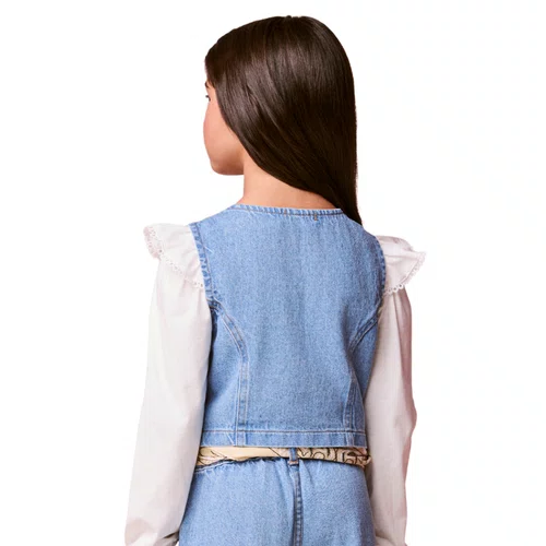 Colete Jeans Bordado Flores Momi
