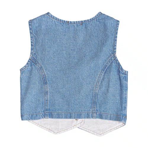 Colete Jeans Bordado Flores Momi