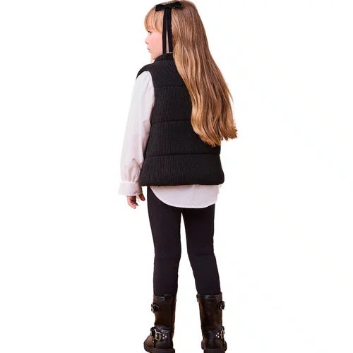Colete Puffer Com Tricot Preto Anime