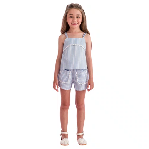 Conjunto Alça Listrinha Azul Claro Petit Cherie