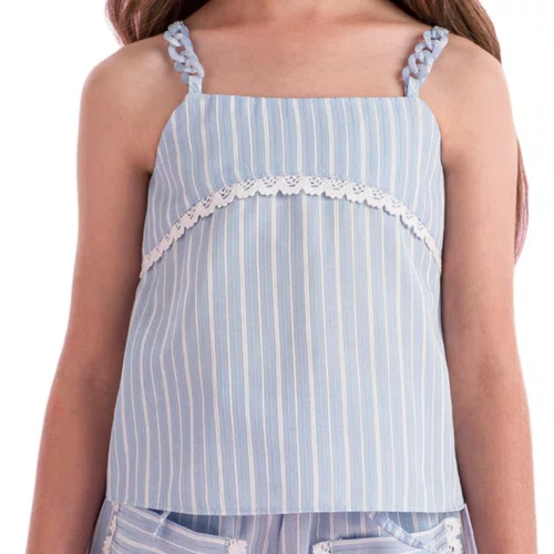 Conjunto Alça Listrinha Azul Claro Petit Cherie