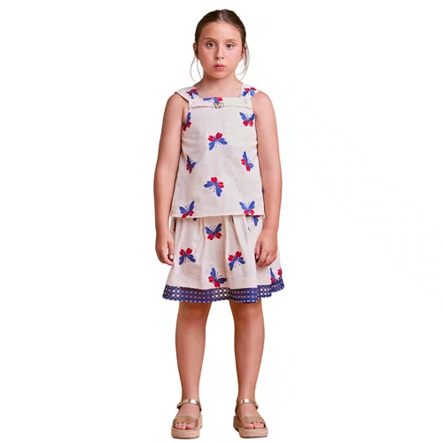 Conjunto Bege Borboletas Bordados Anime