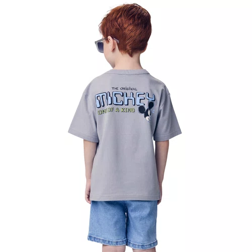 Conjunto Blusa Cinza Mickey Bermuda Jeans Youccie