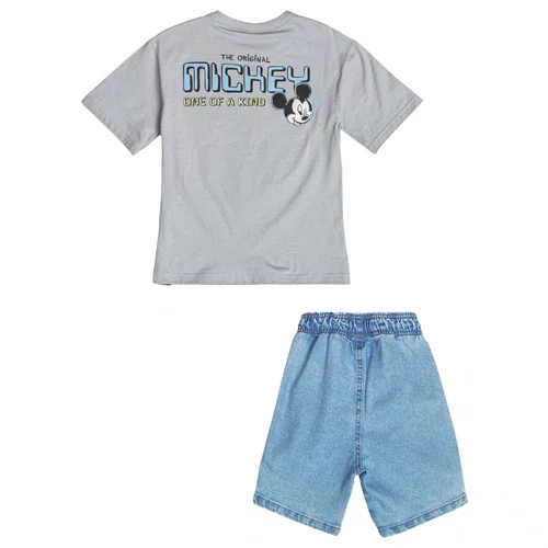Conjunto Blusa Cinza Mickey Bermuda Jeans Youccie