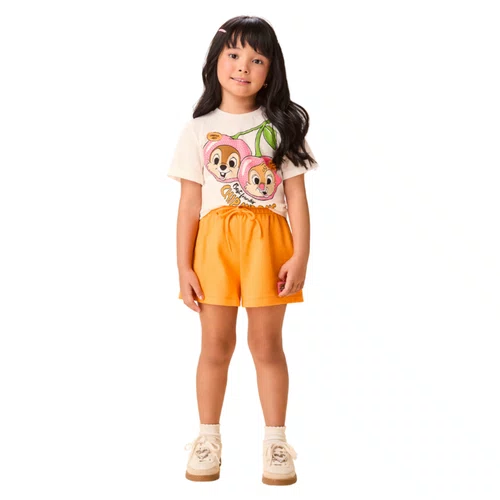Conjunto Blusa e Shorts Laranja Tico e Teco Momi