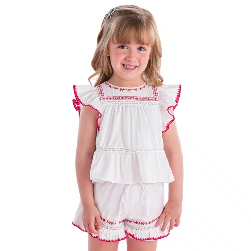 Conjunto Branco e Vermelho Lacinhos Petit Cherie