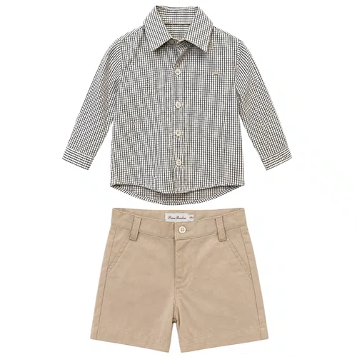 Conjunto Camisa Xadrezinho e Bermuda Bege Giverny Primo Bambino