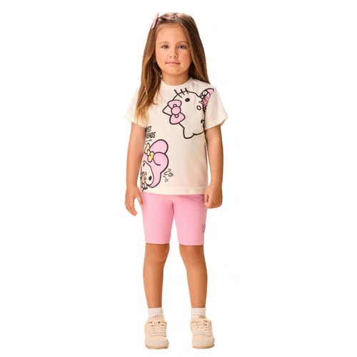 Conjunto Ciclista Hello Kitty e My Melody Rosa Momi