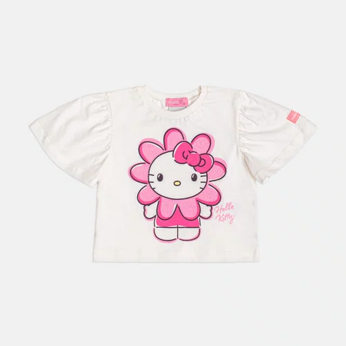 Conjunto Hello Kitty Saia Tule Bordado Flores Rosa Neon Momi
