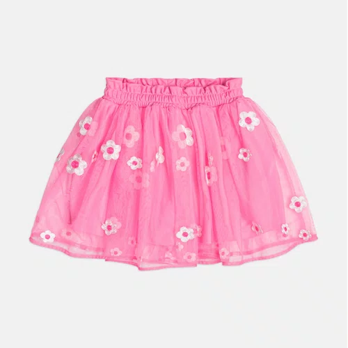 Conjunto Hello Kitty Saia Tule Bordado Flores Rosa Neon Momi