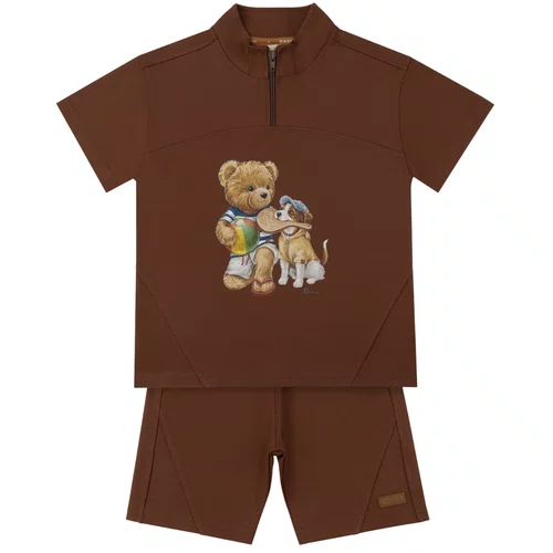 Conjunto Infantil Blusa e Bermuda Teddy Frescobol Chocolate Dame