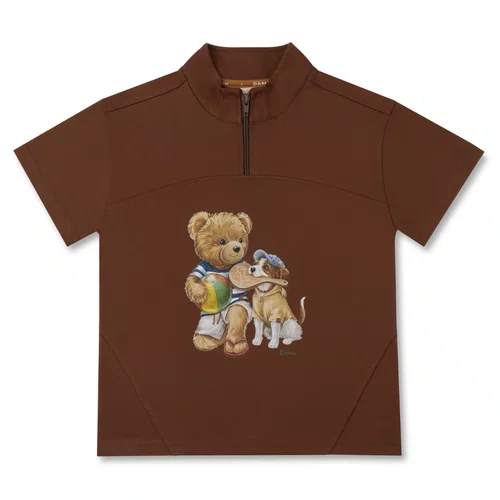 Conjunto Infantil Blusa e Bermuda Teddy Frescobol Chocolate Dame