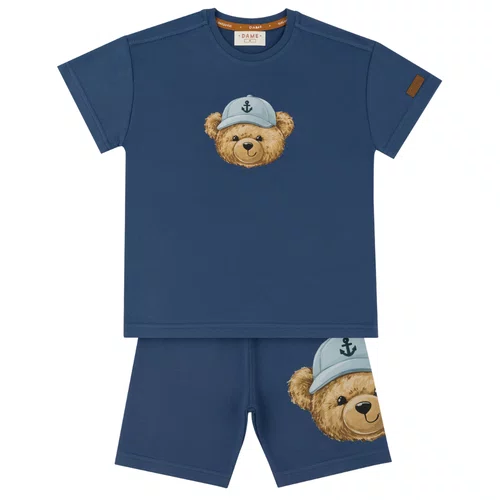 Conjunto Infantil Blusa e Bermuda Teddy Rosto Navy Dame