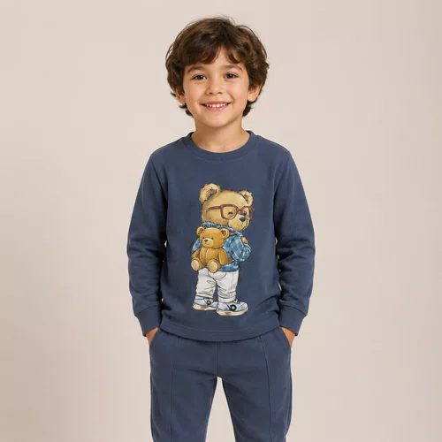 Conjunto Infantil Malha Texturizada Teddy Mochila Denim Dame