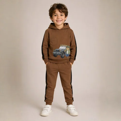 Conjunto Infantil Moletom Elastano Teddy Jeep Marrom Dame