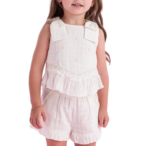 Conjunto Laise Off White Bordado Floral Petit Cherie