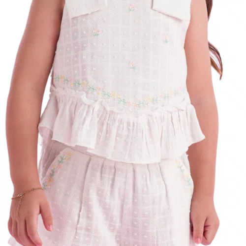 Conjunto Laise Off White Bordado Floral Petit Cherie