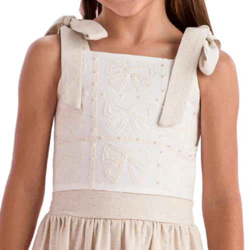 Conjunto Linho Off Cru Bordado Petit Cherie