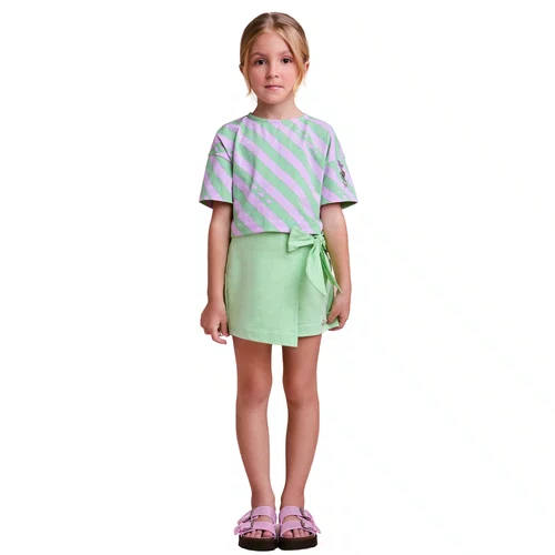 Conjunto Listras Lilas Verde Laço Anime