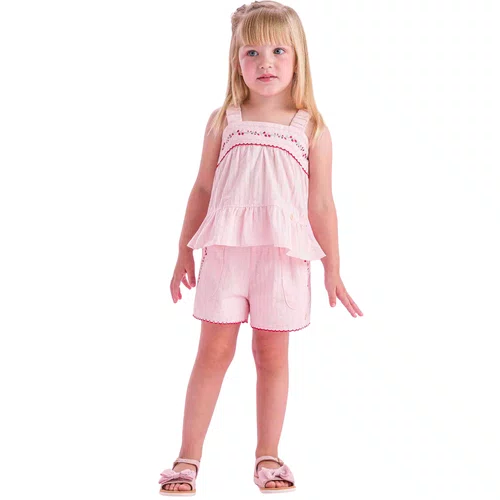 Conjunto Listrinha Rosa Flores Bordado Petit Cherie