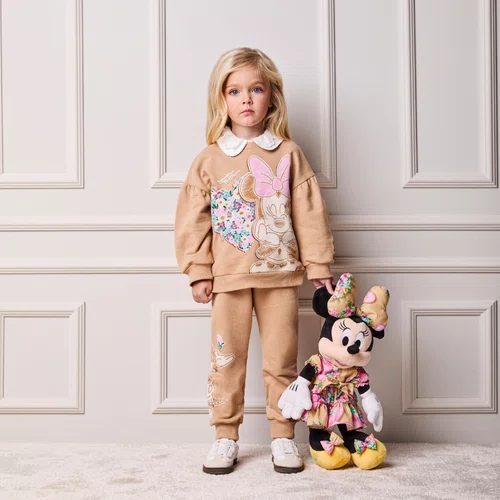 Conjunto Minnie Bordado Bege Kakhi Anime