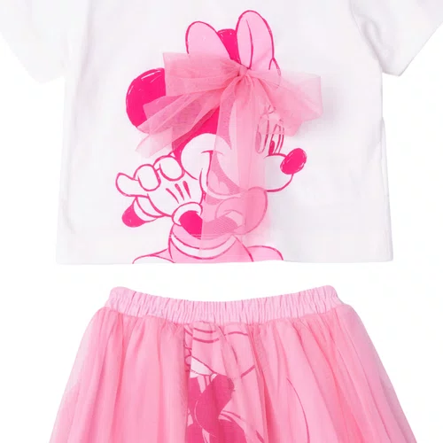 Conjunto Minnie Laço Tule Rosa Anime