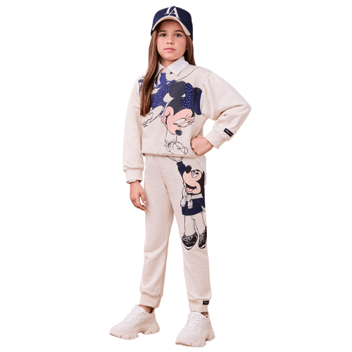 Conjunto Moletom Minnie e Mickey Bege Anime