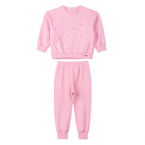 Conjunto Moletom Rosa Laços Brilho Anime
