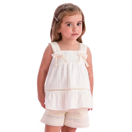 Conjunto Off White Bege Bordado Delicado Petit Cherie